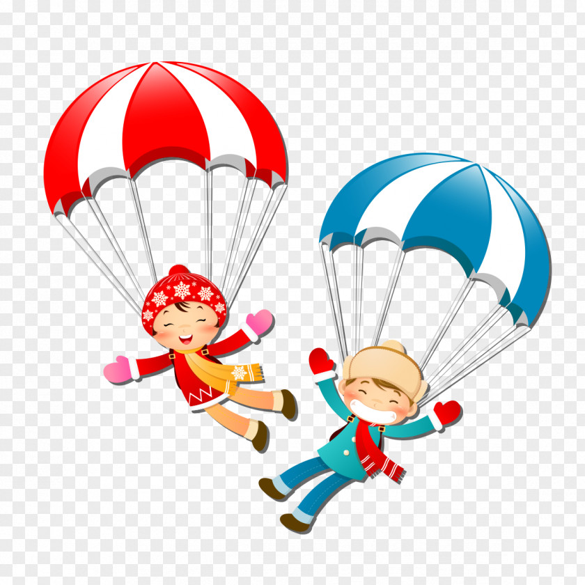 Parachute Men And Women Cartoon PNG