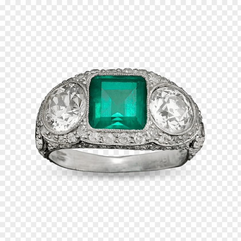 Estate Jewelry Emerald Ring Diamond Cut Sapphire PNG