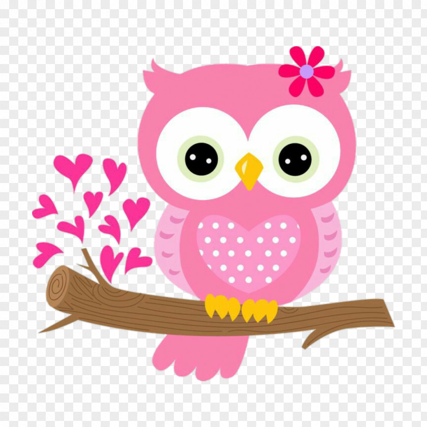 Magenta Sticker Owl Cartoon PNG