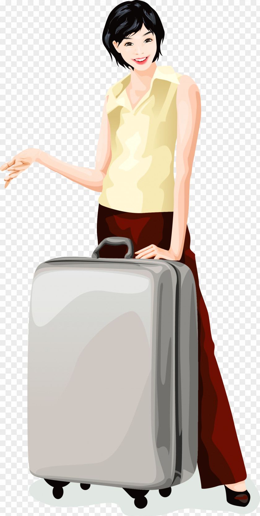 Vector Hand-painted Women Get That Box Baggage Travel Suitcase Photography PNG
