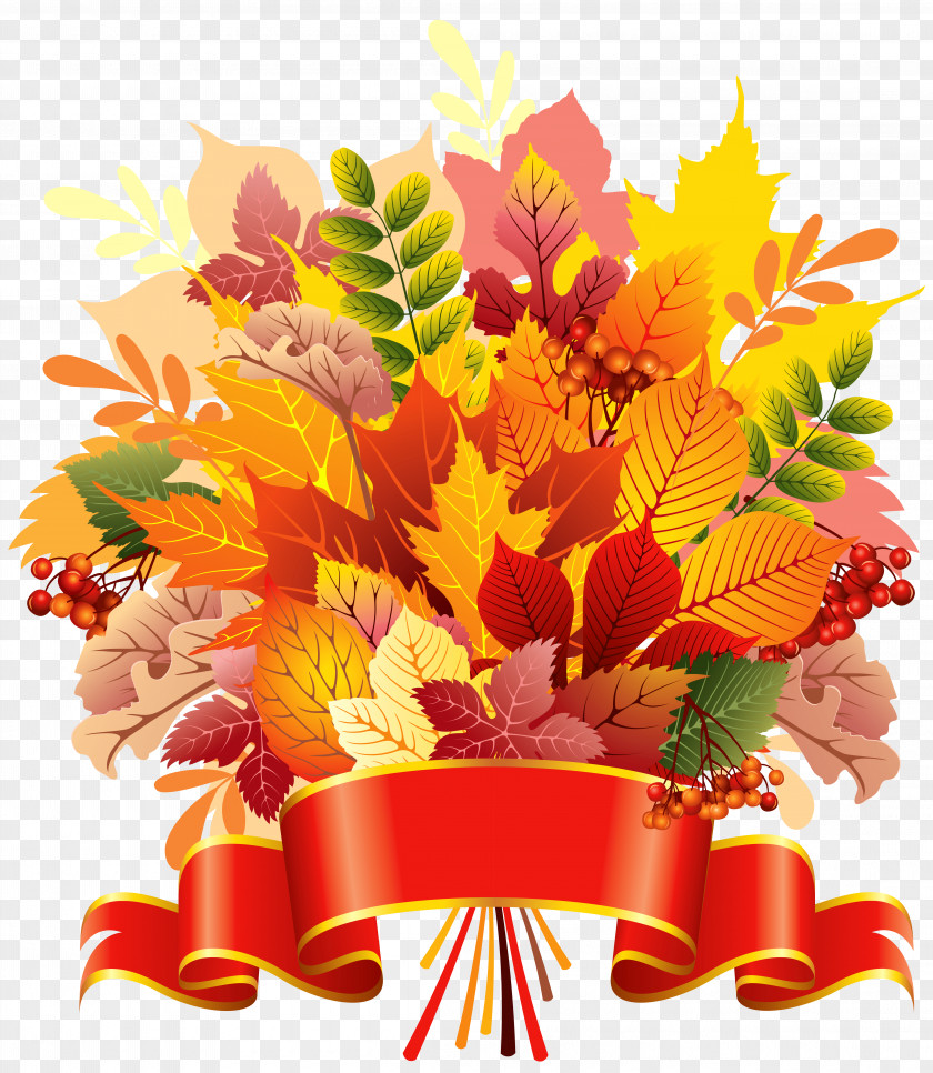 Autumn Leaves Bouquet With Banner Clipart Image Flower Wedding Invitation Clip Art PNG