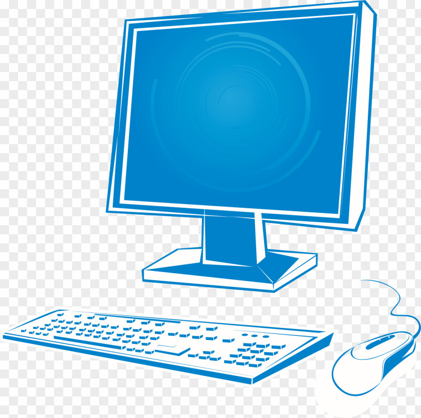 Hand-painted Blue Vector Computer Monitor Icon PNG