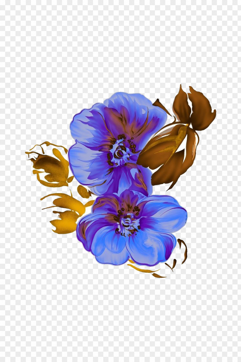 Hand-painted Oil Painting Effect To Pull The Flower Free Ink Wash Purple Motif PNG