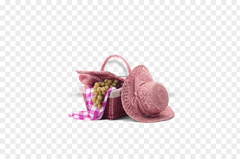 Picnic Bamboo Basket Fruit Meal Cloth Hat Decoration Pattern Icon PNG