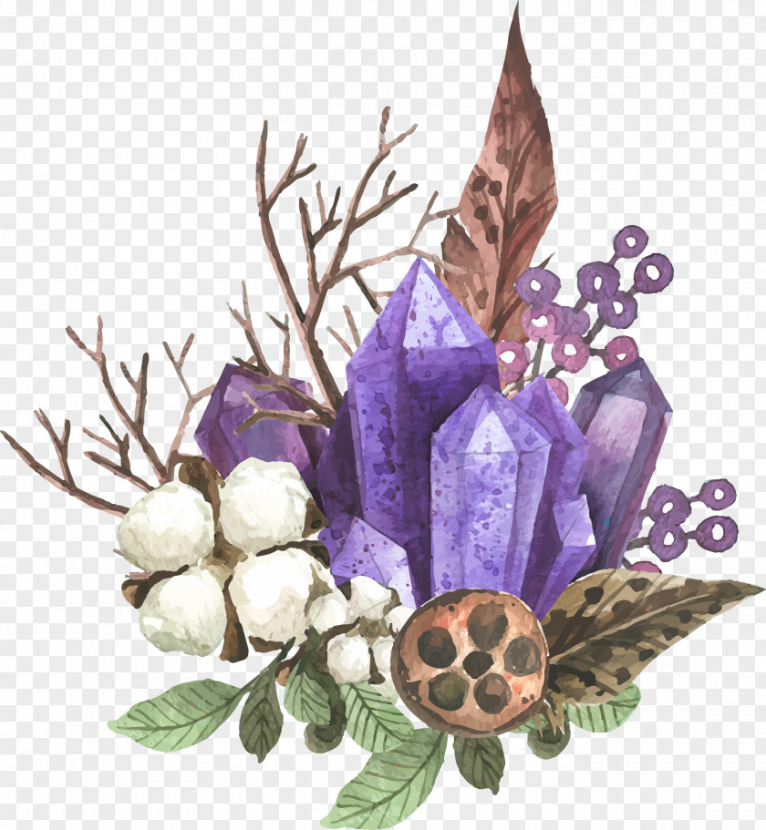 Amethyst Watercolor Floral Decoration Feather PNG