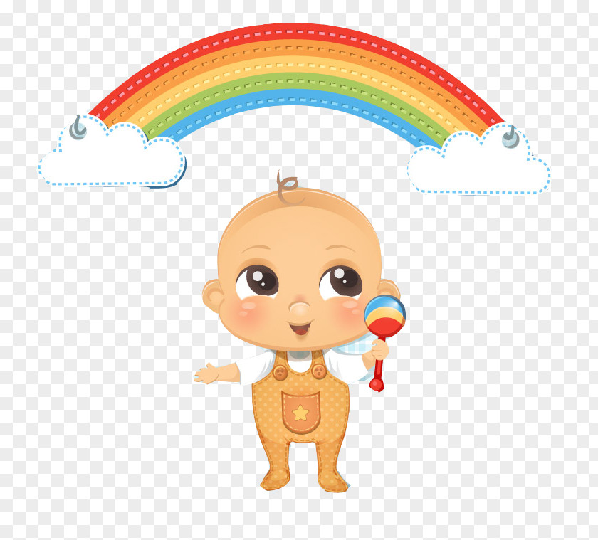 Baby And Rainbow Fathers Day Infant Greeting Card Illustration PNG