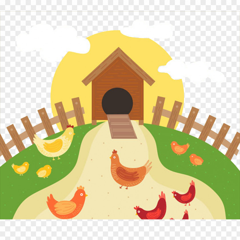 Cartoon Chicken Farm Coop Poultry Farming Egg PNG