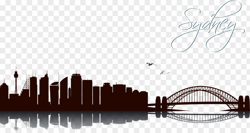 Cartoon Silhouette City Painted Bridge Sydney Opera House Harbour Of Skyline PNG