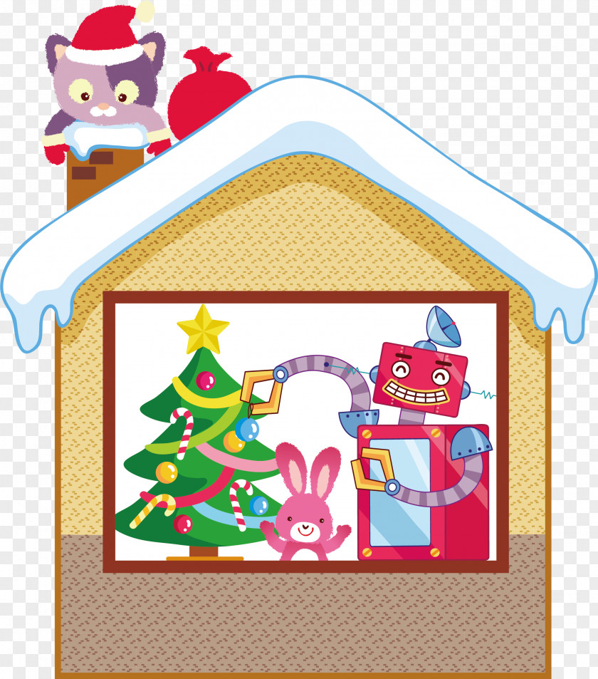Animal Vector Christmas Cottage Illustration PNG