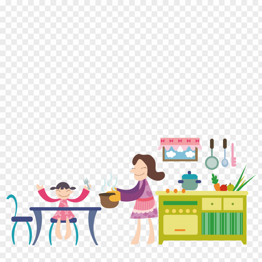 Lunch Time Cartoon Mother Illustration PNG