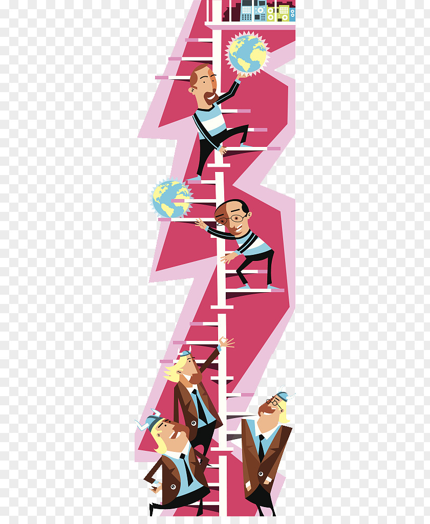 A Flat Person With Decorative Illustrations On Stairs Illustration PNG