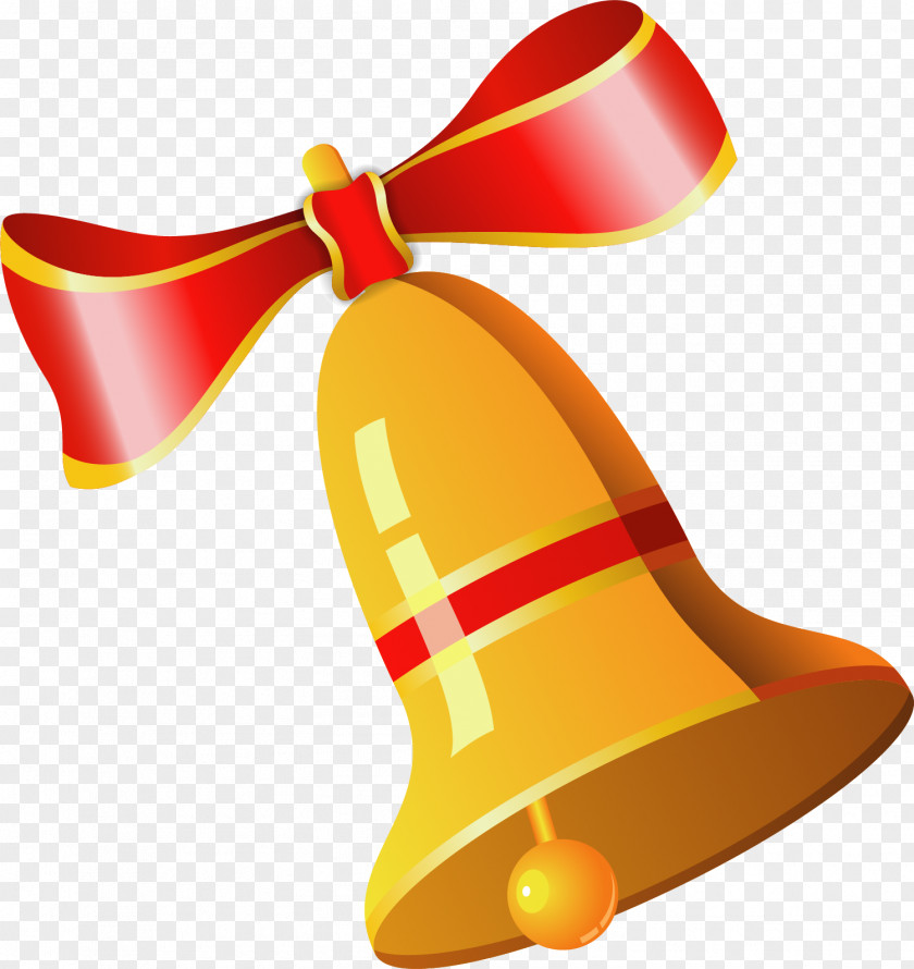 Hand Painted Yellow Bell Bow Red Ribbon PNG