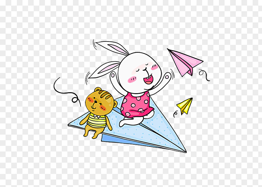 Flying Rabbit Airplane Paper Illustration PNG