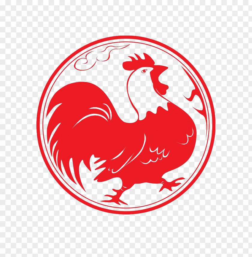 Red Round Chicken Chinese New Year Rooster Papercutting Happiness PNG
