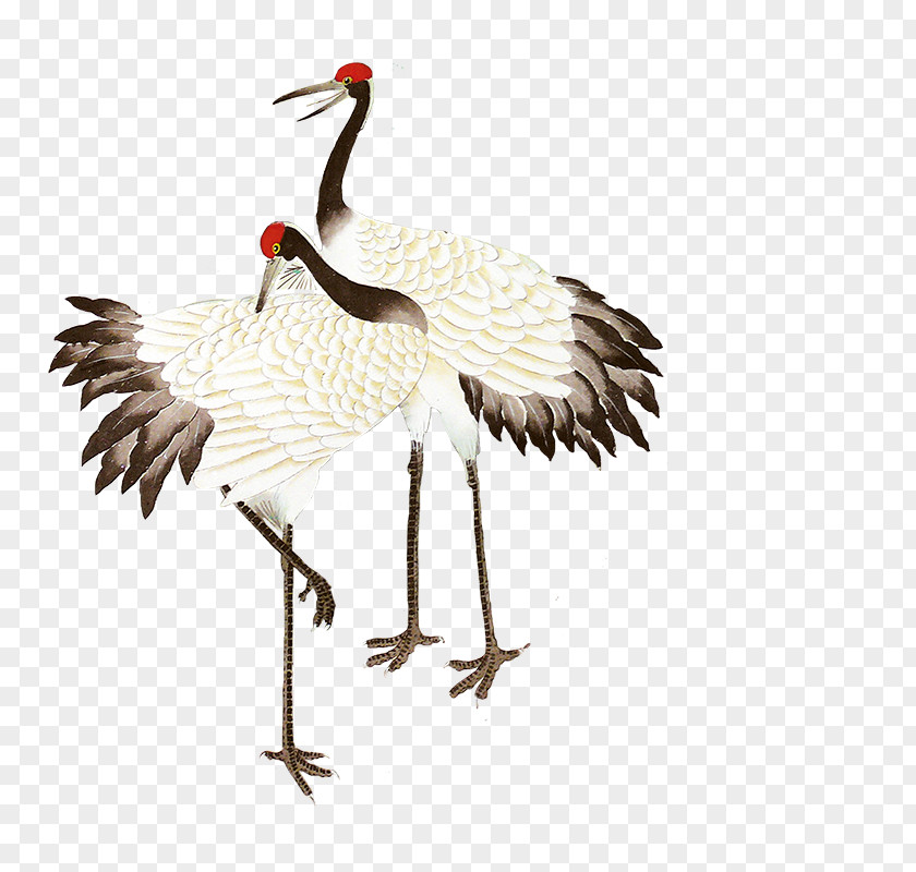 Hand Painted Long Legs Cranes Crane Ink Wash Painting Cartoon PNG