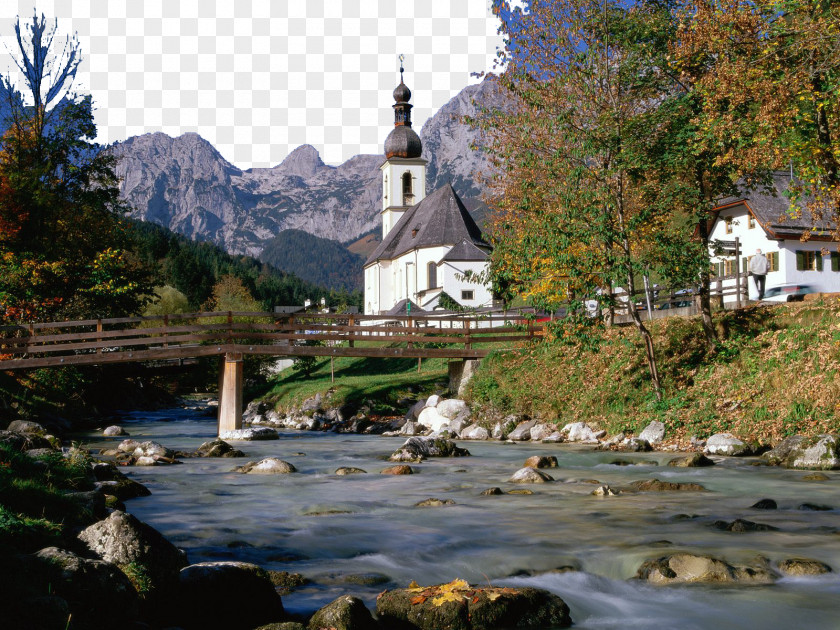 German Town Charming Scenery Ramsau Bei Berchtesgaden Neuschwanstein Castle Mover Wallpaper PNG