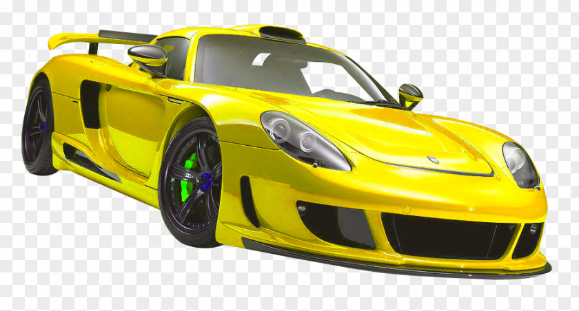 Cool Yellow Super Run Porsche Carrera GT Sports Car Supercar Compact PNG