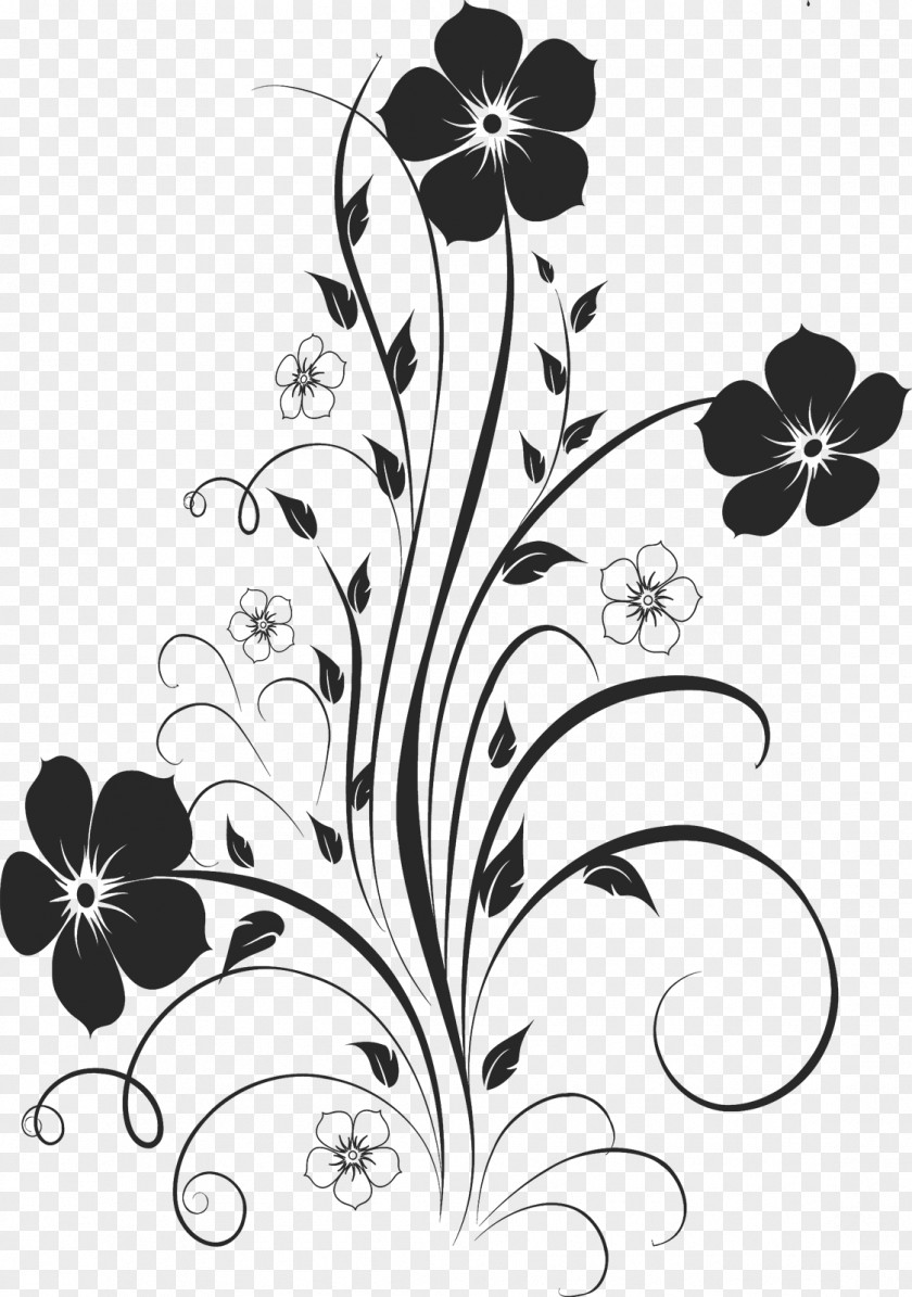 Design Floral Monochrome Painting Arabesque Ornament PNG
