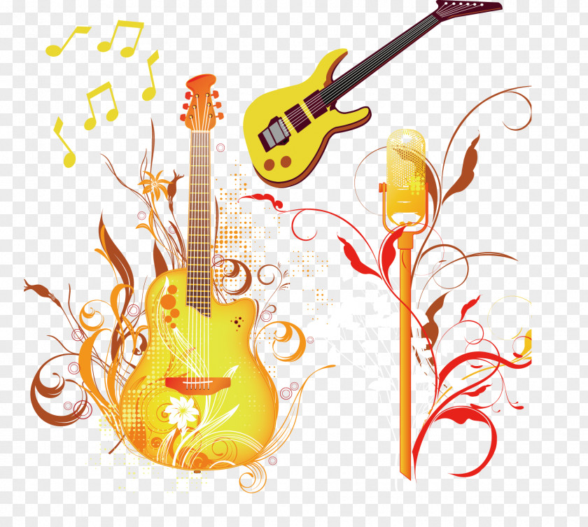 Golden Note Guitar Microphone Vector Material Acoustic Clip Art PNG