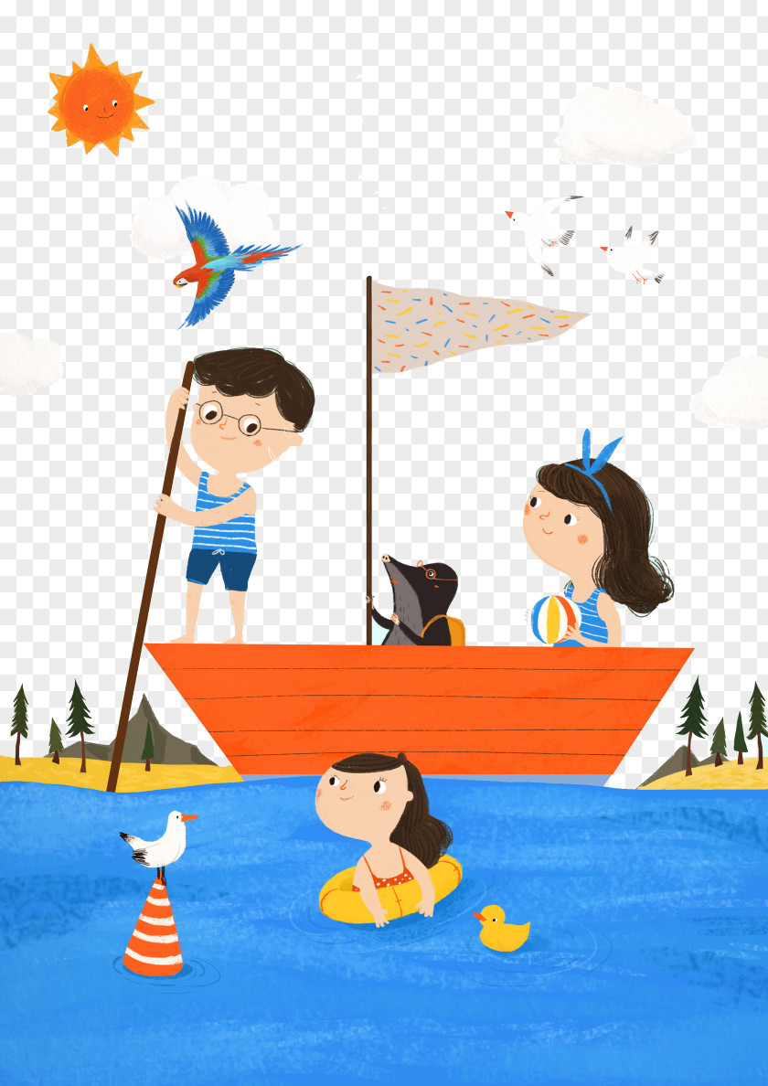 Rowing Voyage Kids Illustration PNG