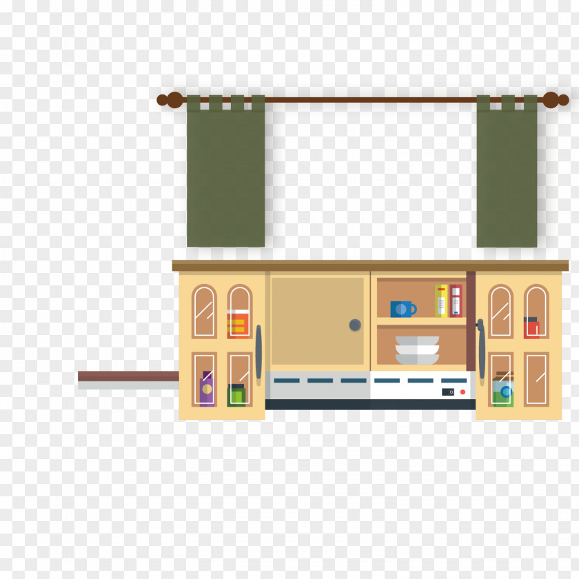 Bed Curtain And Cupboard Kitchen Utensil Food Illustration PNG