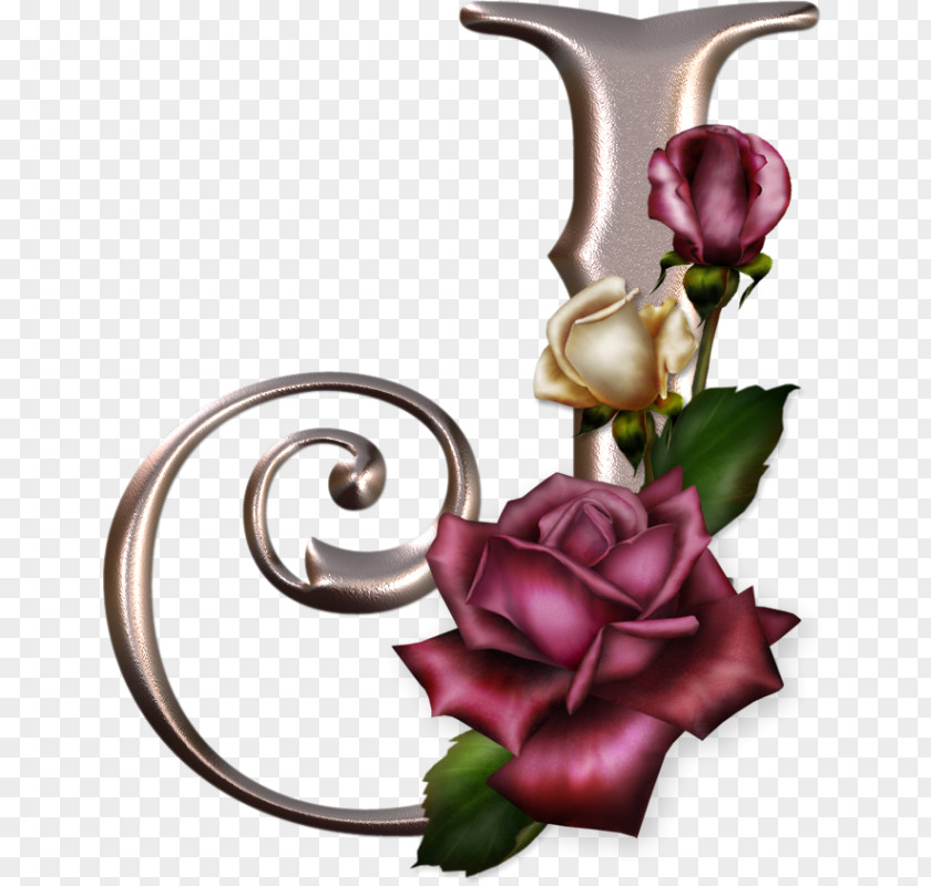 Gothic Alphabet Letter J Rose Flower PNG