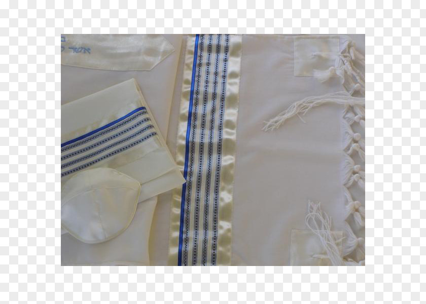 Hand Painted Crown Tablecloth Beige Blue Tallit PNG