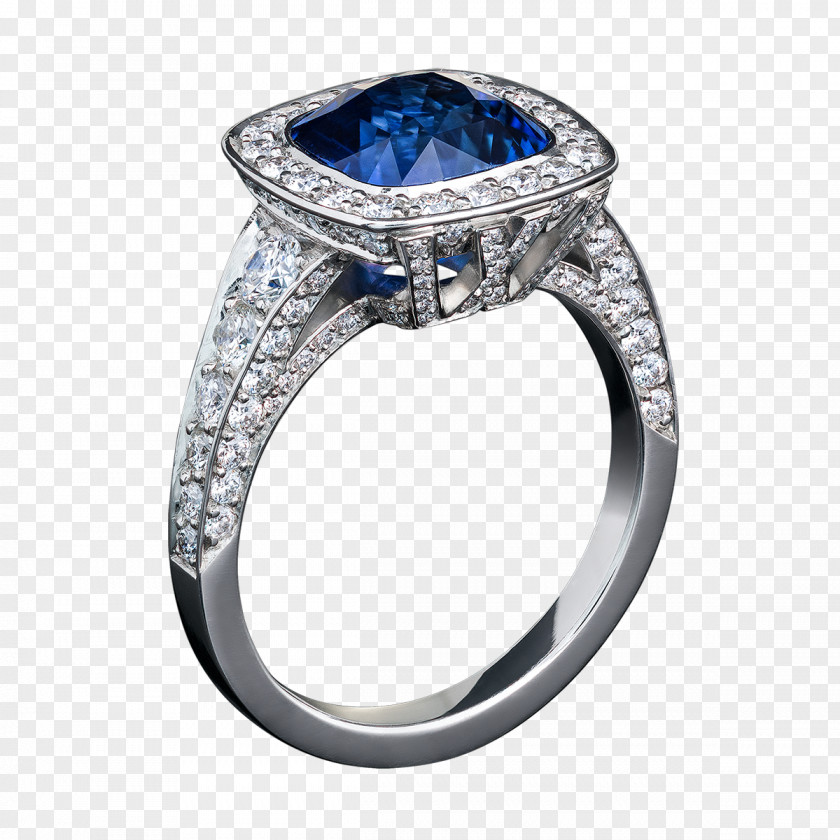 Van Cleef Sapphire Engagement Ring Wedding Silver PNG