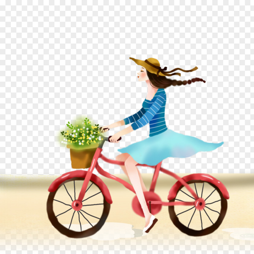 Beauty Riding A Bike Material Cycling Bicycle Illustration PNG