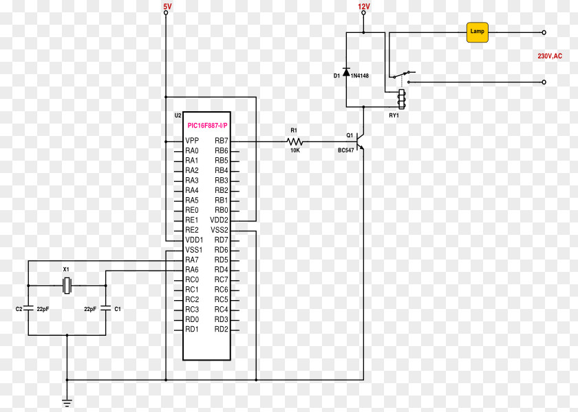 Relay PIC Microcontroller Schematic Electrical Switches PNG