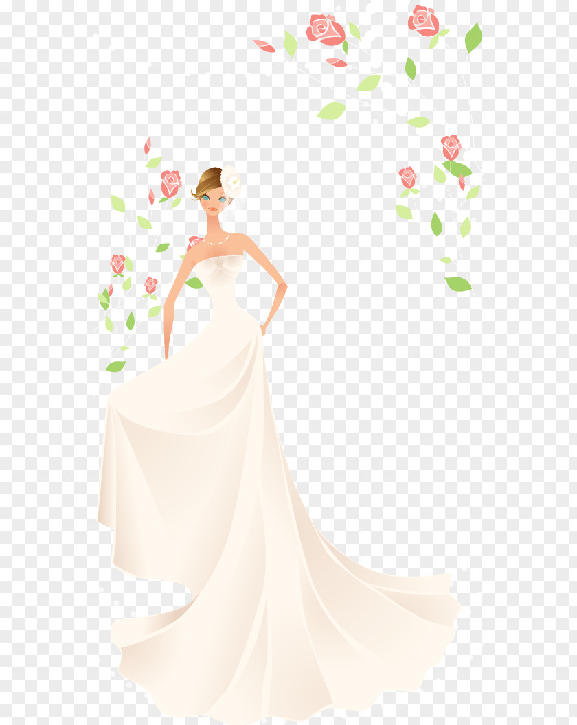 Beautiful Bride Wedding Flowers Vector Material Dress Euclidean PNG