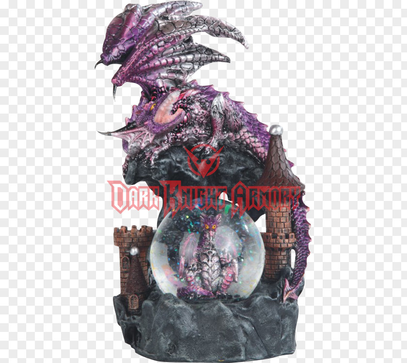 Purple Castle Snow Globes Metallic Dragon Figurine Statue PNG