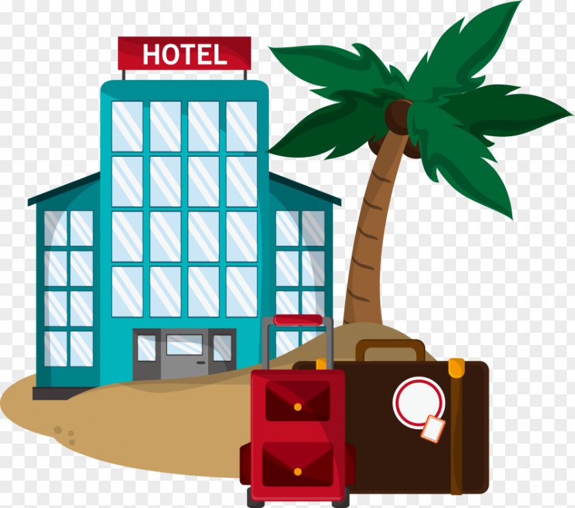 Vector Hotels And Coconut Trees Hotel Cheap Vacation Icon PNG
