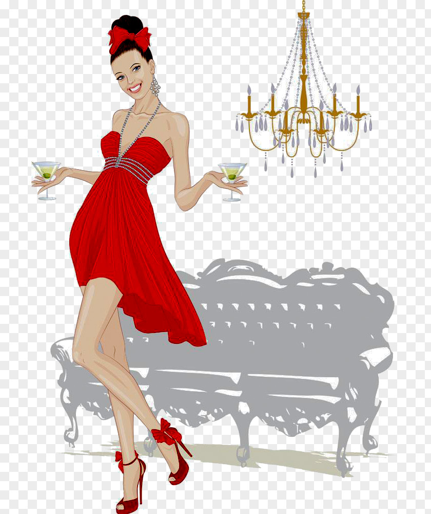 Red Dress Sofa Model Greeting Card Woman Place Etsy PNG