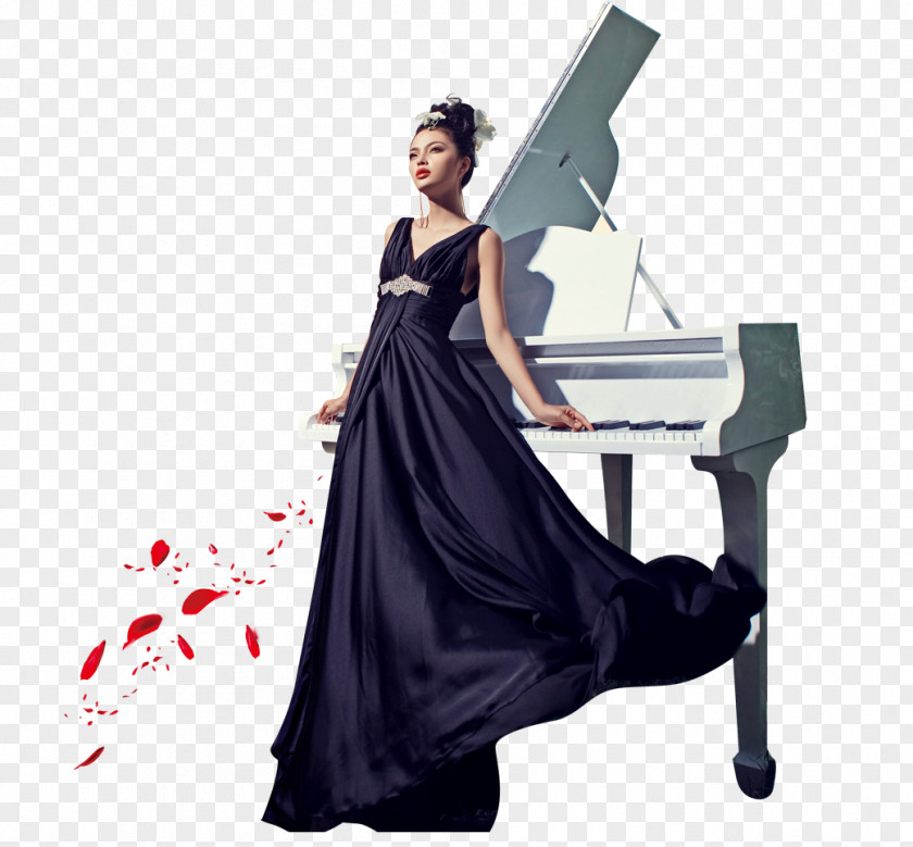 Woman Piano Formal Wear Advertising Illustration PNG