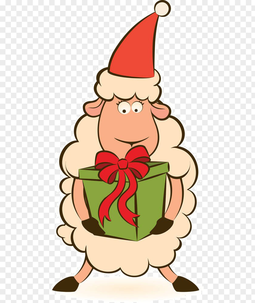 Cartoon Sheep Gift Box Santa Claus PNG