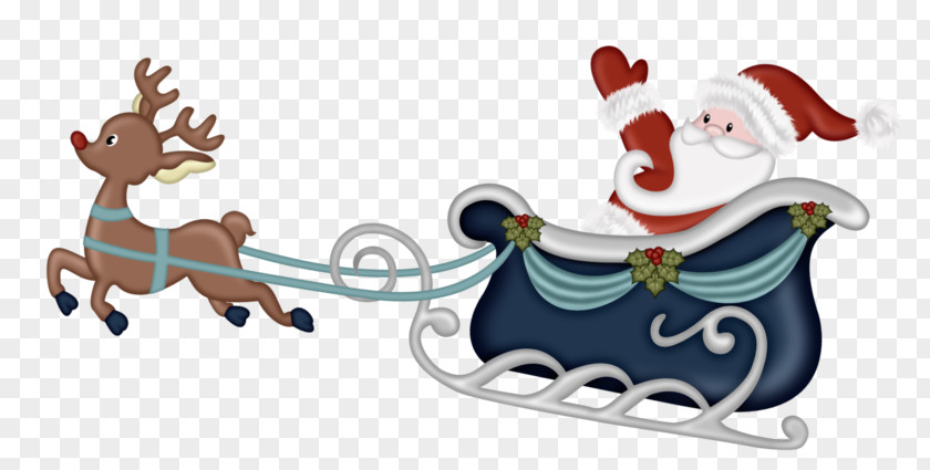 Sled Riding Santa Claus Reindeer Clip Art PNG