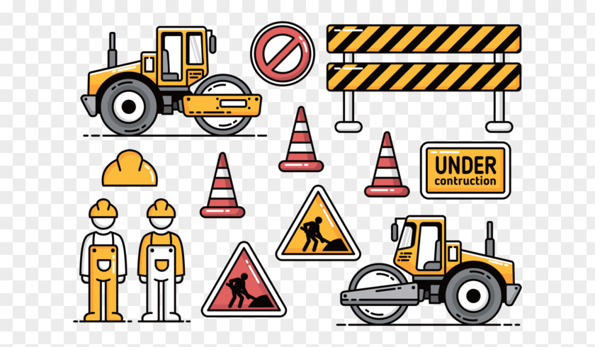 Construction-workers Road Roller Architectural Engineering Roadworks PNG