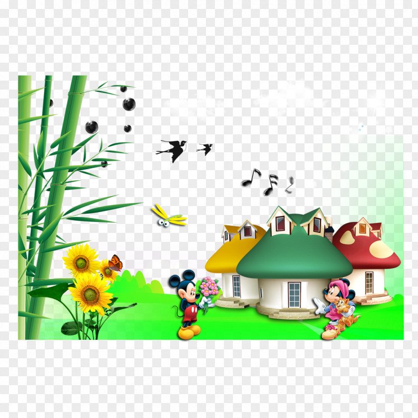 Cartoon Bamboo House Mickey Mouse Icon PNG