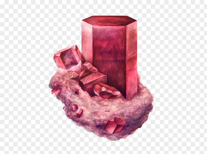 Red Diamond Gem Mineral Watercolor Painting Illustrator Artist Illustration PNG