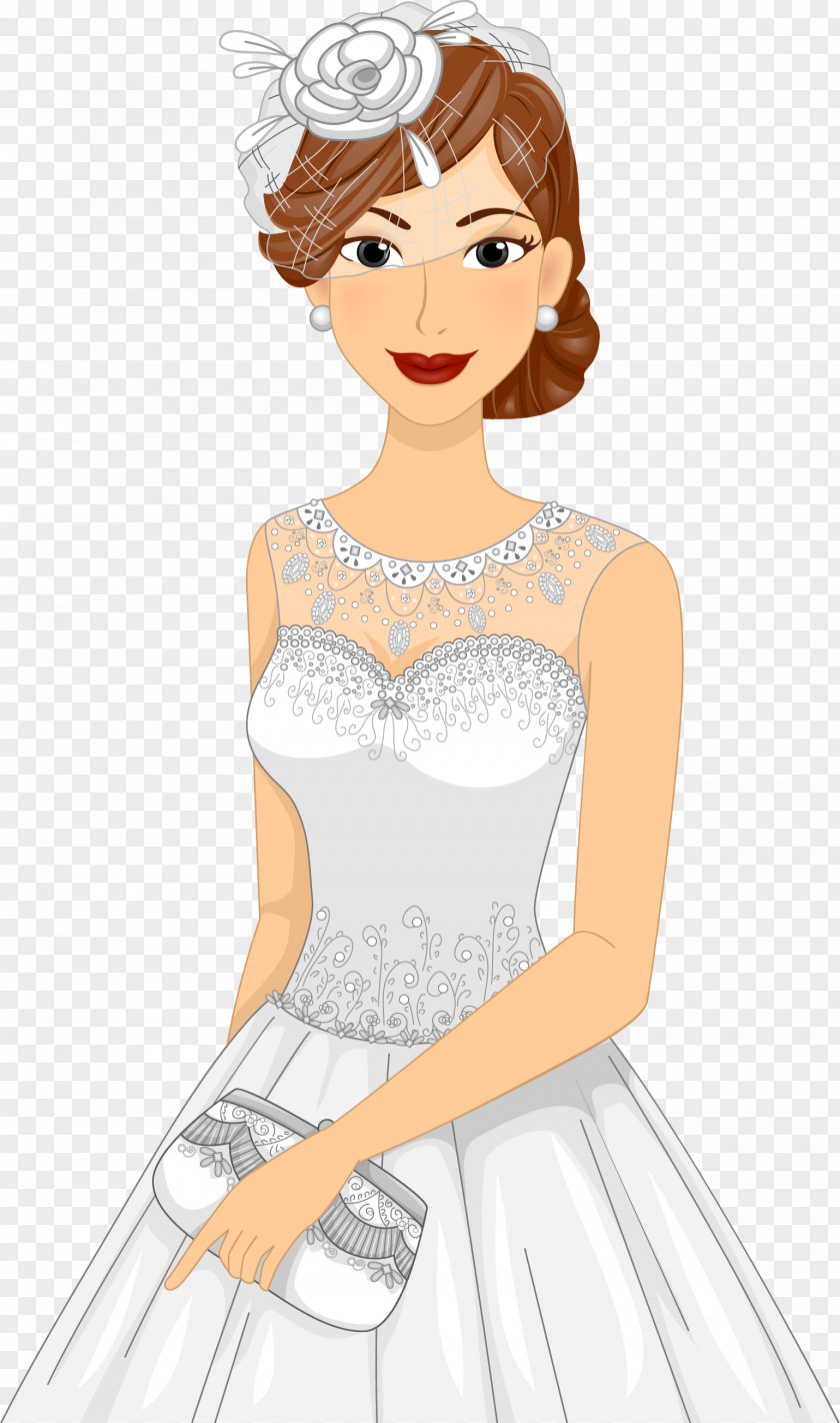 Vector Cartoon Bride Wedding Dress PNG