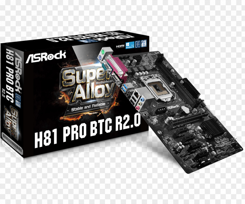 Intel LGA 1150 ASRock H81 Pro BTC Motherboard PNG