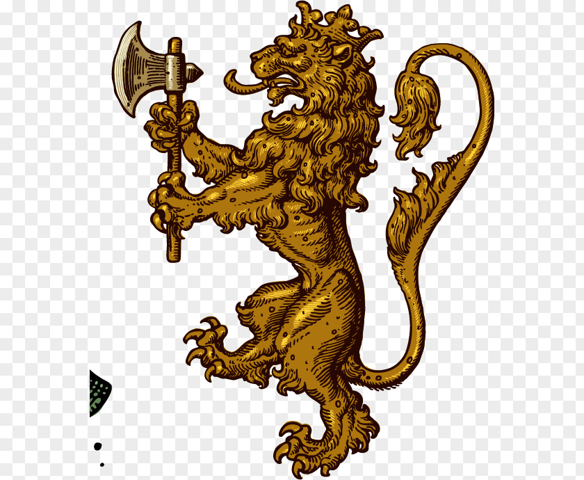Golden Lion Badge Medieval Retro Metal Stamp Coat Of Arms Heraldry Clip Art PNG