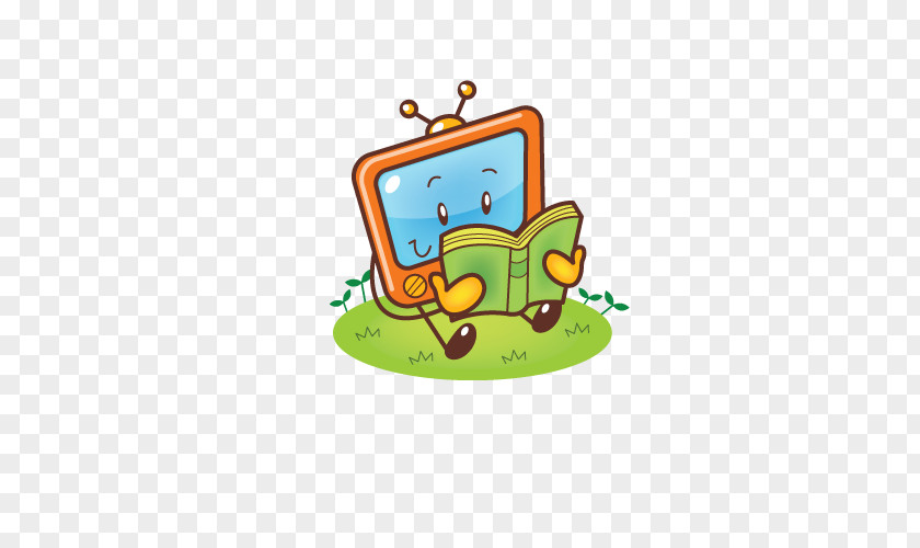 Hand-painted Cartoon TV Reading Material Television Set PNG
