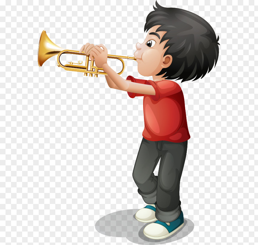 Cute Cartoon Children Play Trumpet Musical Instrument Musician Clip Art PNG