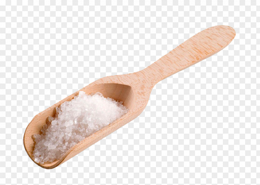 White Coarse Salt On Wooden Shovel Sea Wood Crystal PNG