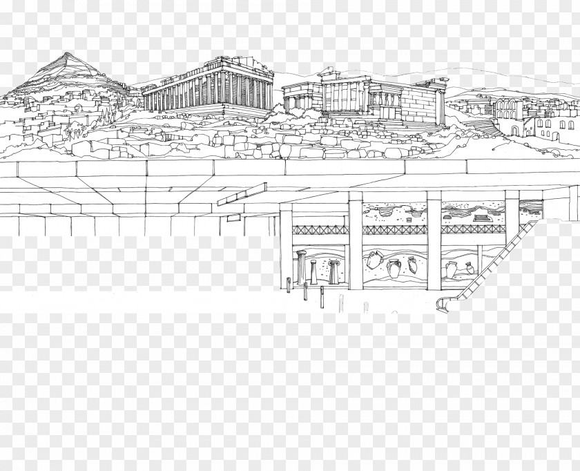 Attiko Metro Architecture Technical Drawing Line Art Sketch PNG