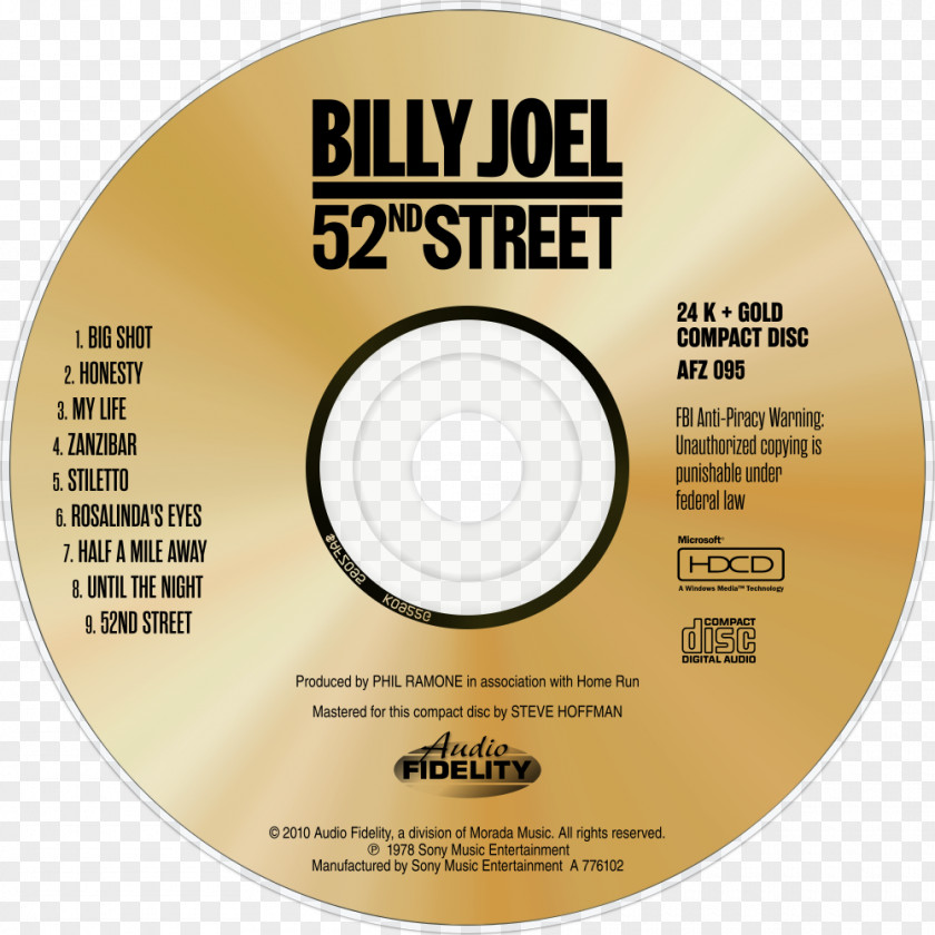 Billy Joel Compact Disc 52nd Street Disk Storage Image Gold PNG