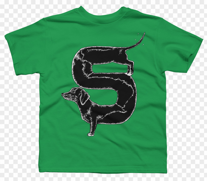 Dachshund Cartton T-shirt Sleeve Green Font PNG