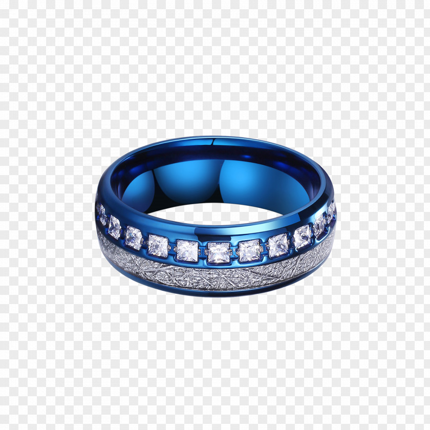 Ring Titanium Sapphire Inlay Silver PNG